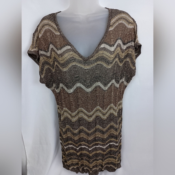 CACHE Western Brown Tan Chevron Stretchy Knit Top (#1,375) - Picture 1 of 7